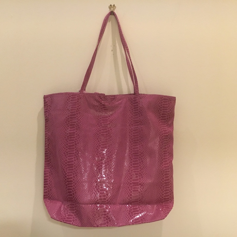 CARLOS FALCHI Tote Raspberry Snakeskin Embossed Microfiber Tote - Picture 5 of 8
